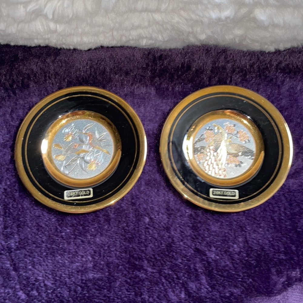 Vintage 24K Gold Chokin Art mini decorative plates.